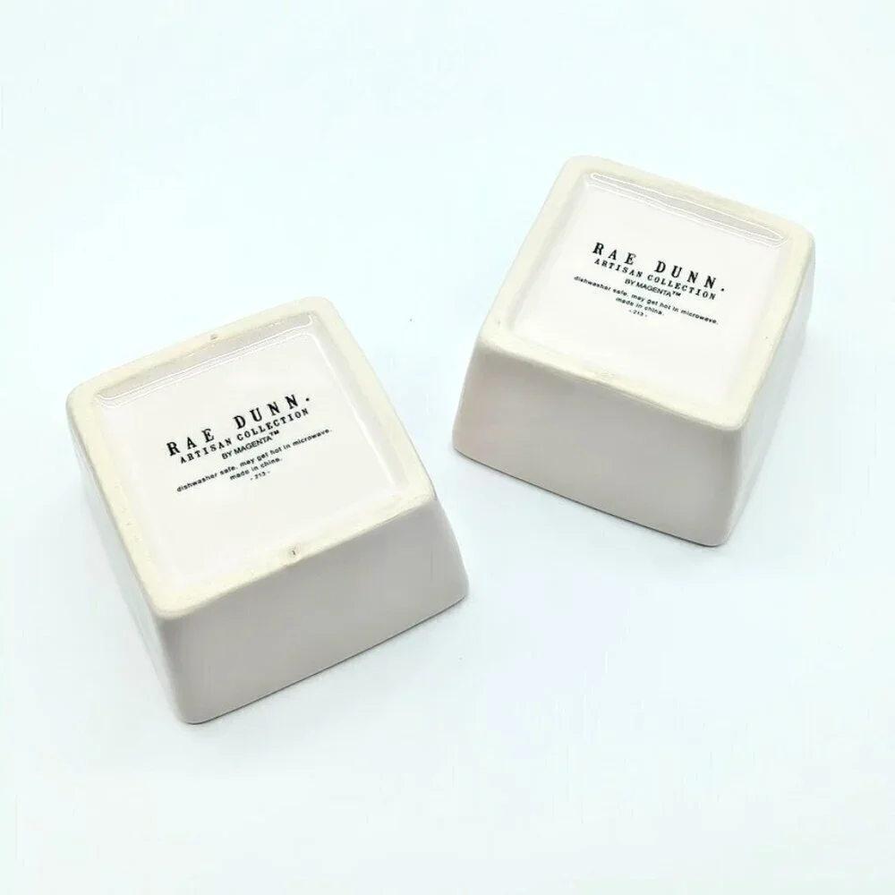 Rae Dunn Green Savor Enjoy Square Ceramic Stoneware Bowls